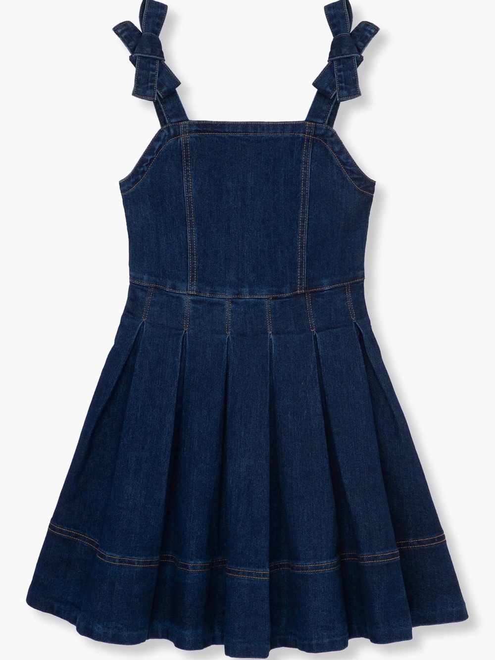 Habitual Girls Dark Wash Denim Fit and Flare Dress Bow Tie Details Pleating 14